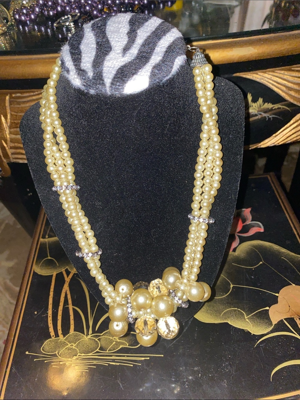 Vintage Elegant Statement Gold Pearl Tone Pearl Cluster Necklace - Women Jewelry